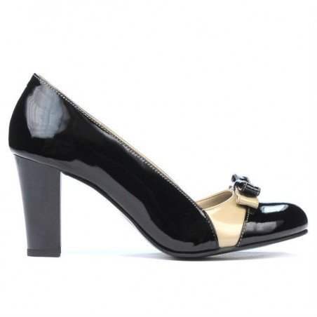 Elegantní dámské boty 1227 černý lak + béžová