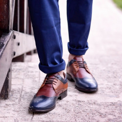 Pánské casual / elegantní boty 874 indigo+hnědá
