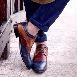 Pánské casual / elegantní boty 874 indigo+hnědá