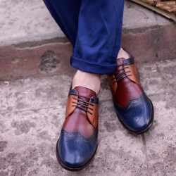 Pánské casual / elegantní boty 874 indigo+hnědá