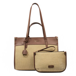 Dámská plážová taška 045g koňakově hnědá + rafiia