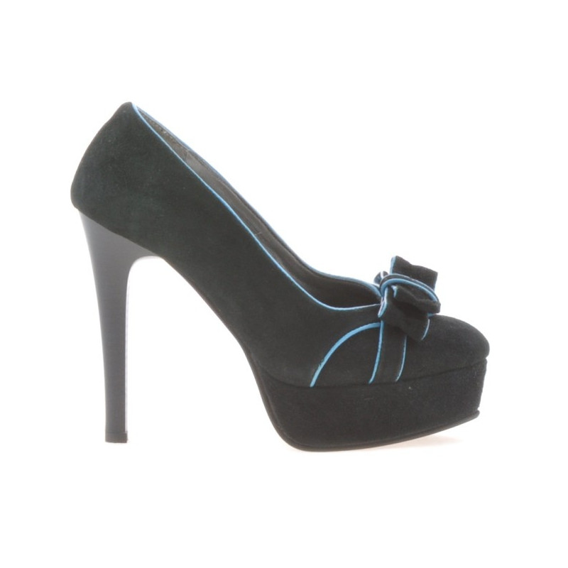 Elegantní dámské boty 1095 černá antilopa+tyrkysová